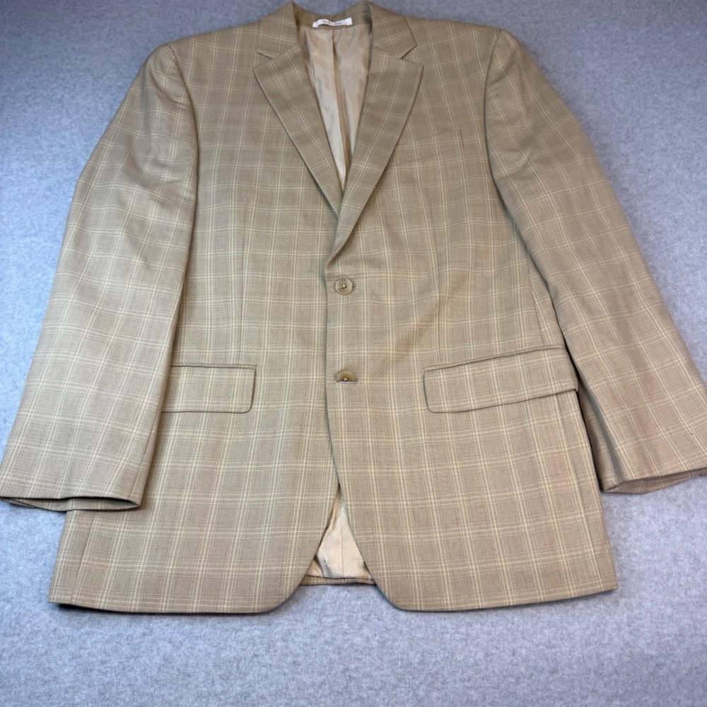 Michael Kors Mens Tan Glen Plaid Two Button Blazer Sport Coat 40R